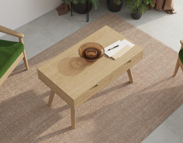 Couchtisch Holz mit 2 Schubladen aus Eiche massiv