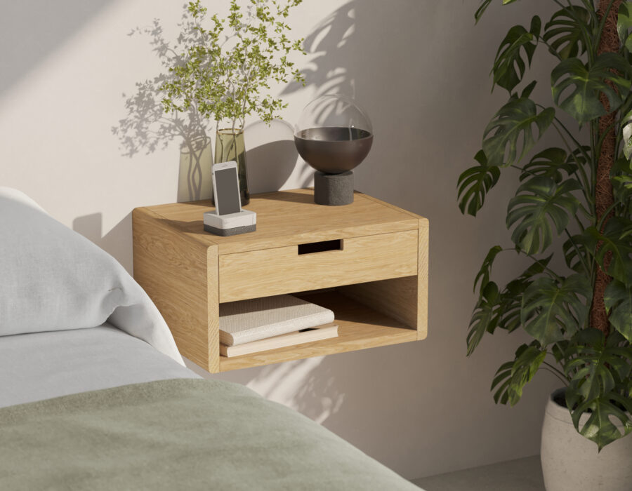 Schwebender Nachttisch Modern aus massiver Eiche 45 x 34 cm