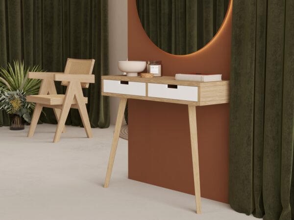 Konsolentisch Holz mit weißen Schubladen 90 x 30 cm