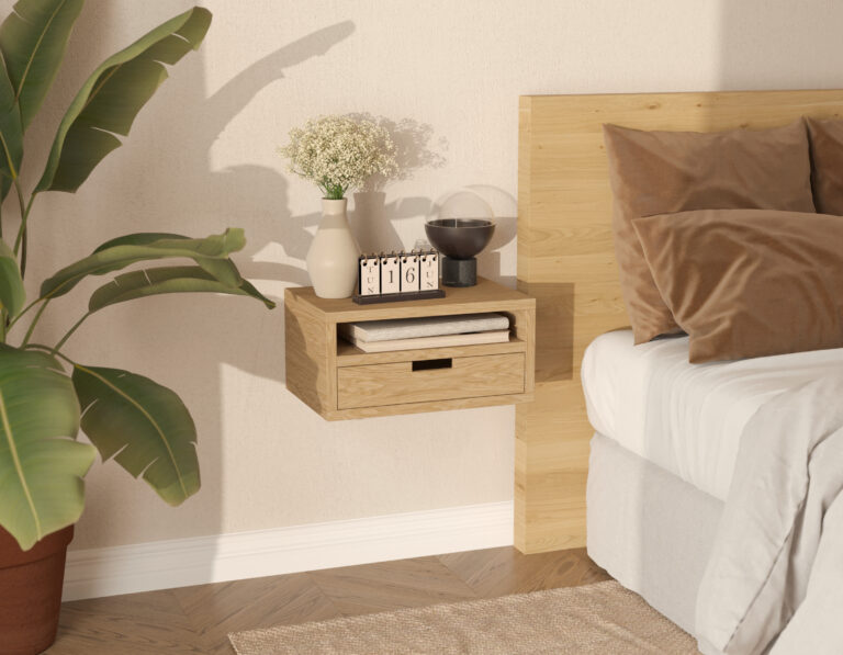 Hängender Nachttisch Modern Eiche, Schublade und Regal aus Holz