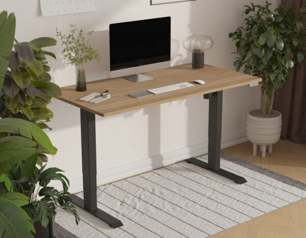 Schreibtisch Höhenverstellbar Elektrisch, massive Eiche, 120 - 160 x 60 - 80 cm