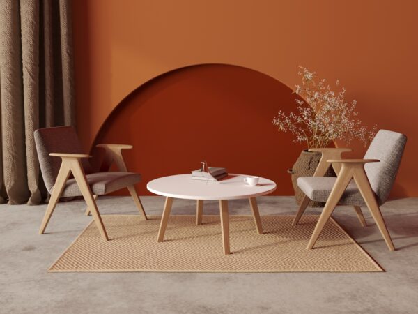 Couchtisch Rund Weiß 90 cm mit Holzbeinen