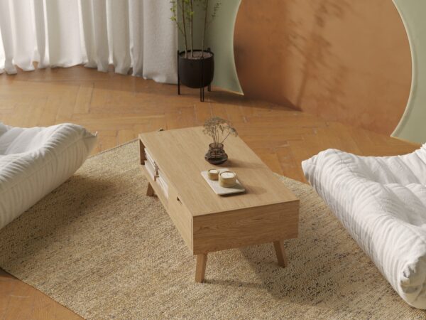 Couchtisch Eiche 120 x 60 cm mit Schublade, abgerundet Ecken
