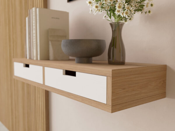 Wandkonsole Holz mit weißen Schubladen