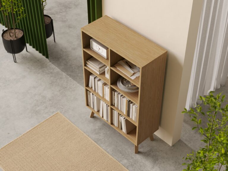Modernes Bücherregal aus Eichenholz 136 x 90 cm breit