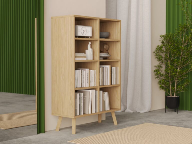 Modernes Bücherregal aus Eichenholz 136 x 90 cm breit