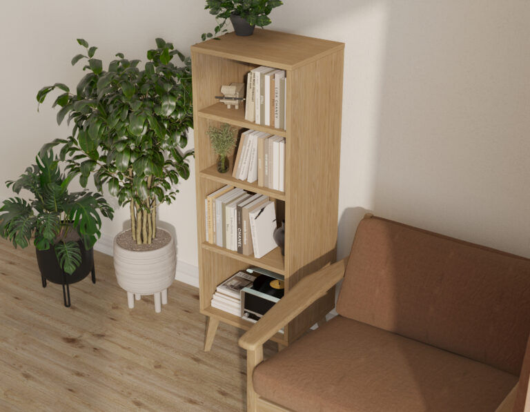 Schmales Bücherregal aus Eiche Holz 136 x 45 cm breit