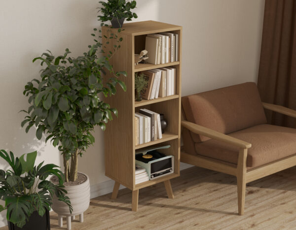 Schmales Bücherregal aus Eiche Holz 136 x 45 cm breit