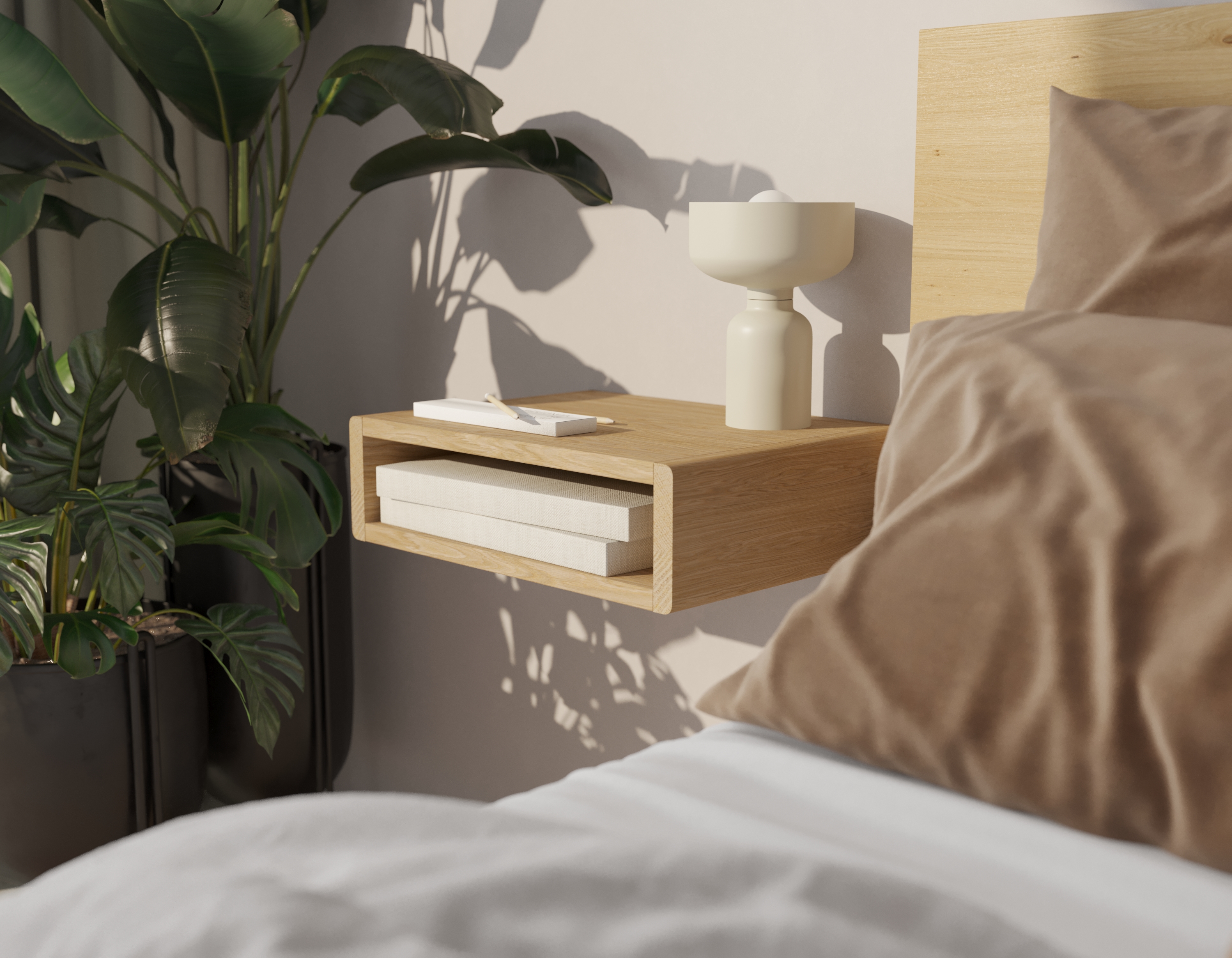 Schwebender Nachttisch Minimalistisch mit Regal für Schlafzimmer