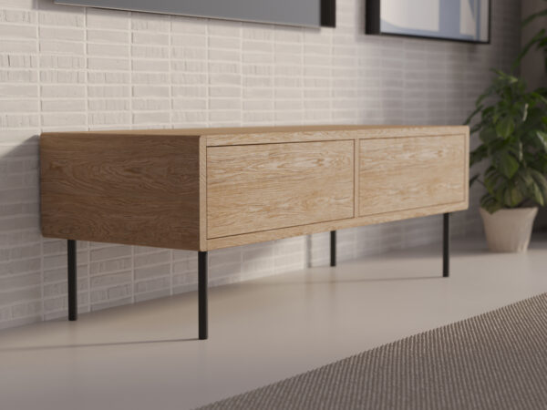 Kleiner TV-Schrank aus Holz, 120 cm breit im Loftstil mit abgerundeten Ecken