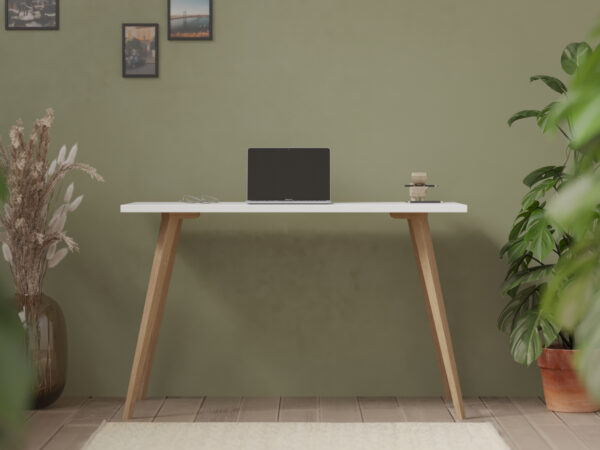 Einfacher minimalistischer Schreibtisch mit weißer Tischplatte 90 cm