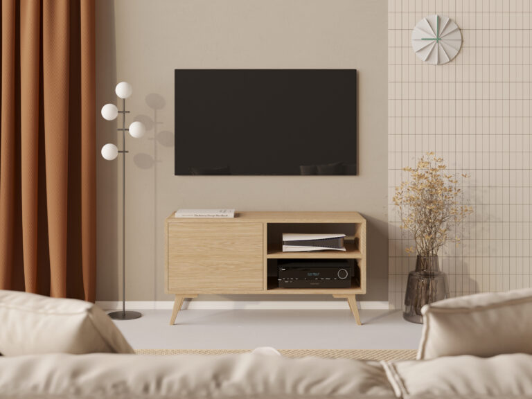Moderne TV-Kommode, 120 cm breit, abgerundete Ecken