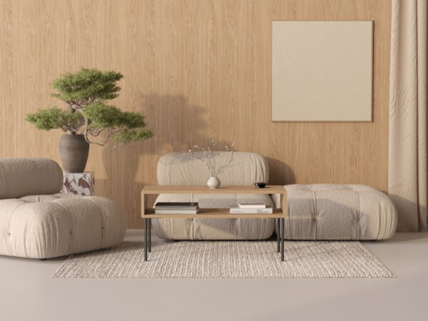 Couchtisch aus Holz mit Metallbeinen