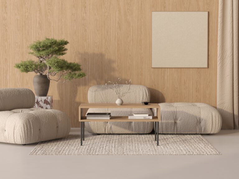 Couchtisch aus Holz mit Metallbeinen