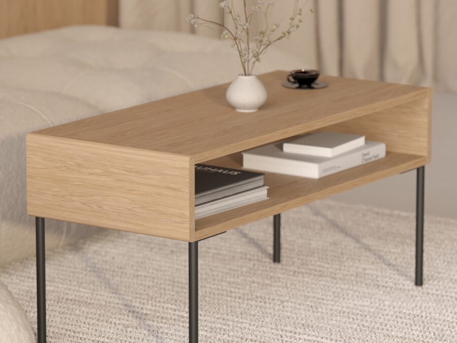 Couchtisch aus Holz mit Metallbeinen