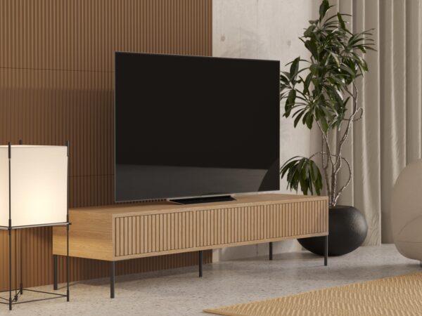 TV-Lowboard 180 cm mit Eichenlamellen im Loft-Stil