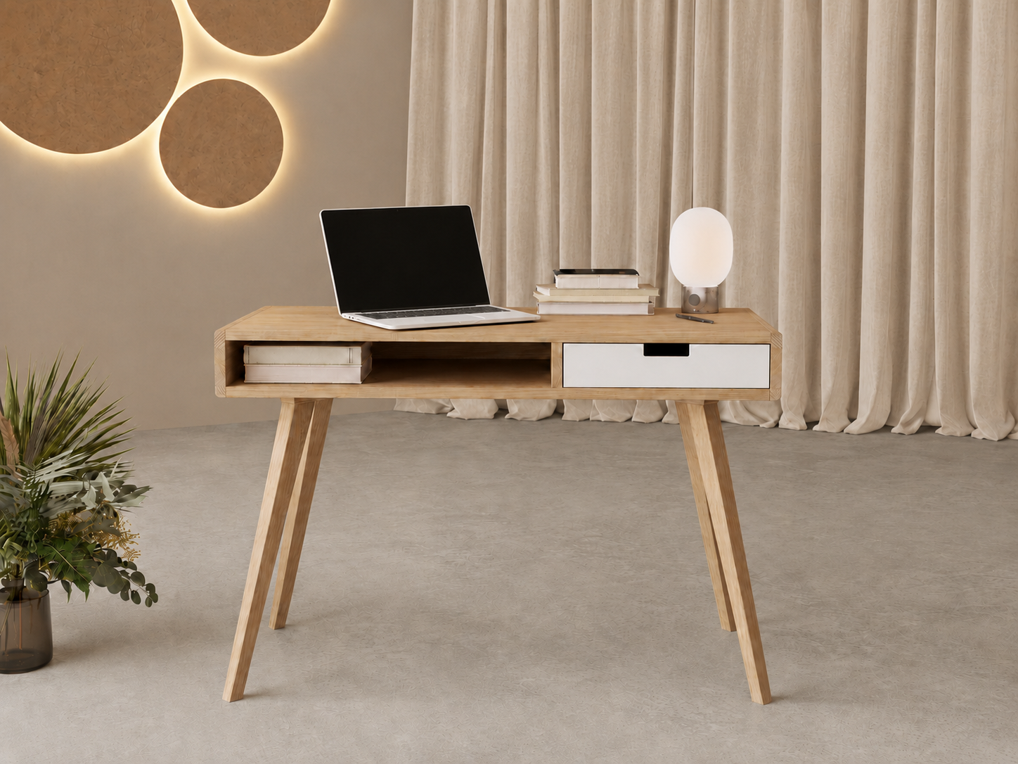 Funktionaler Schreibtisch aus Holz 100 cm mit weißer Schublade und Einlegeboden
